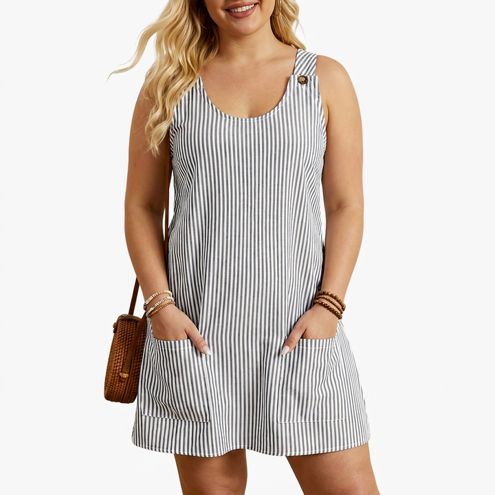 Pemberley | Mouwloze Gestreepte Pocket Jurk