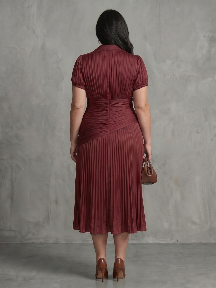 Vita | Plissé Taille Streep Midi Jurk