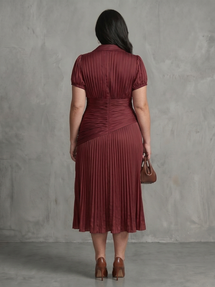 Vita | Plissé Taille Streep Midi Jurk