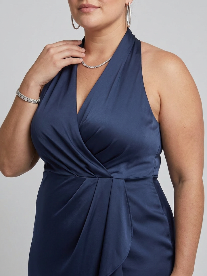 Amina | Halternek Wikkel Asymmetrische Zoom Midi Jurk