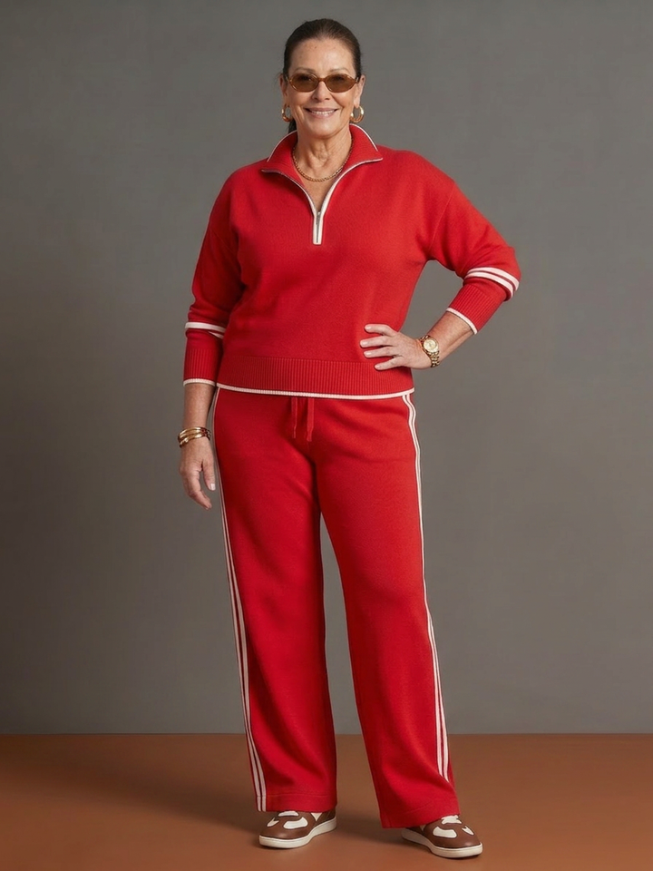 Greer | Zip Nek Lange Mouw Zijdestreep Leggings Set