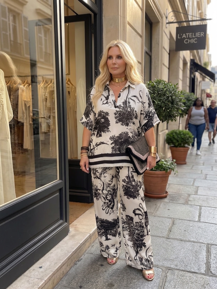 Fern | Geprinte Wijde Been Wrap Top Set