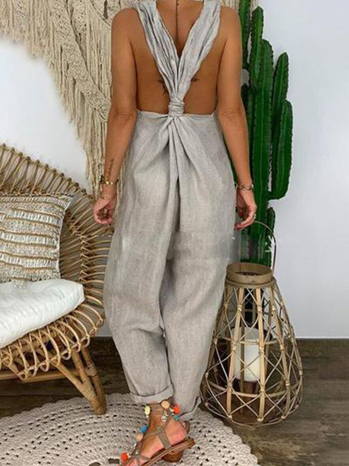 Bellamy - Losse Jumpsuit van Katoen-Linnen met Kruisbanden