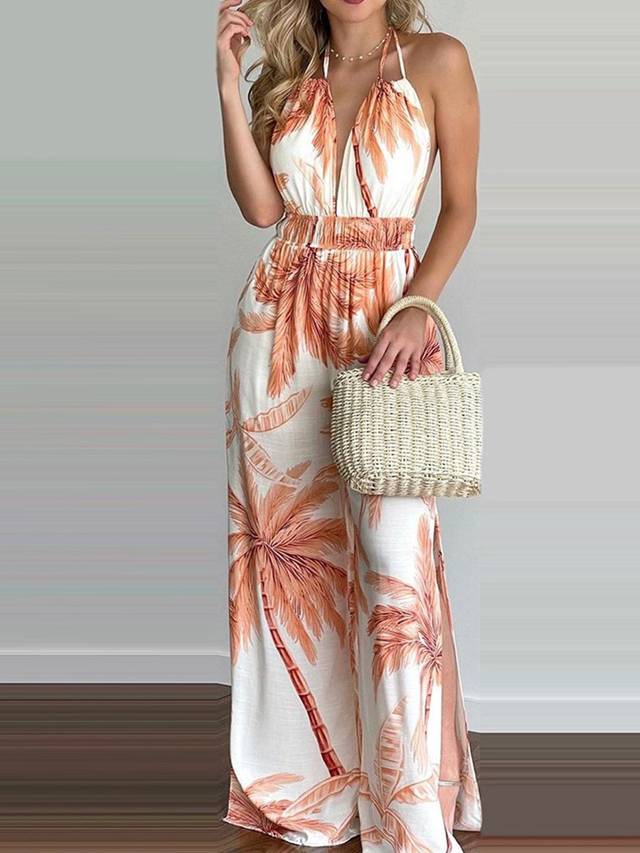 Cordelia - Sling Bladprint Jumpsuit
