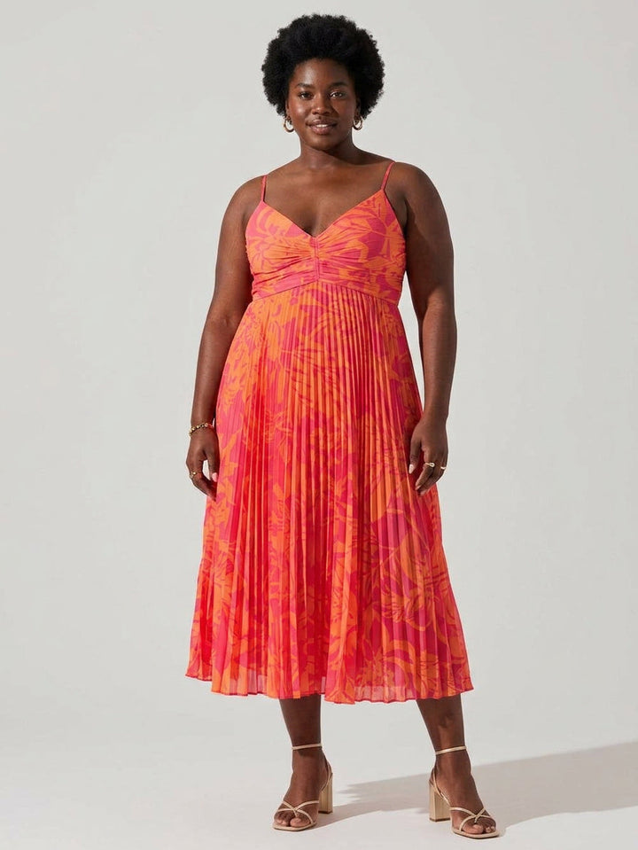 Giselle | Kust Chic Elegante Bloemenprint Plissé Midi Jurk Collectie