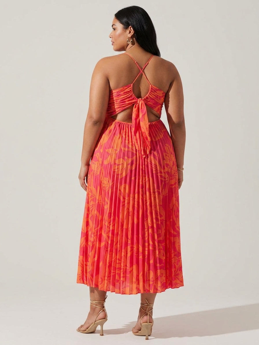 Giselle | Kust Chic Elegante Bloemenprint Plissé Midi Jurk Collectie