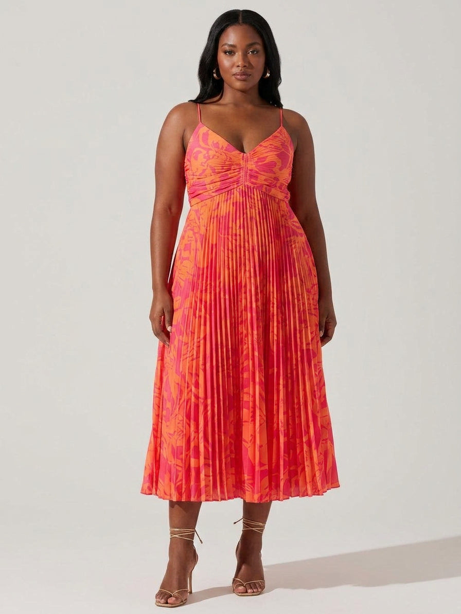 Giselle | Kust Chic Elegante Bloemenprint Plissé Midi Jurk Collectie