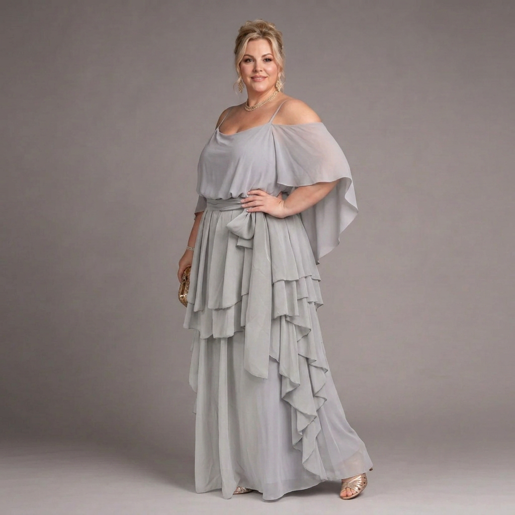 Amaya | Dames Koude-Schouder Cape-Mouw Top &amp; Gelaagde Rimpel Maxi Rok Set