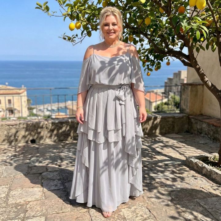 Amaya | Dames Koude-Schouder Cape-Mouw Top &amp; Gelaagde Rimpel Maxi Rok Set