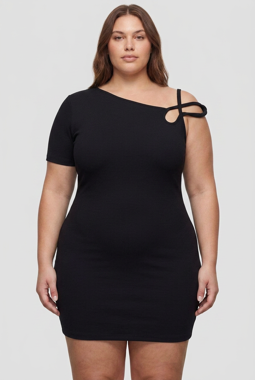 Amélie Asymmetrische Schouder Mini Jurk