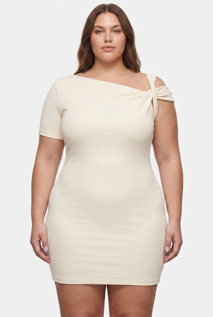 Amélie Asymmetrische Schouder Mini Jurk