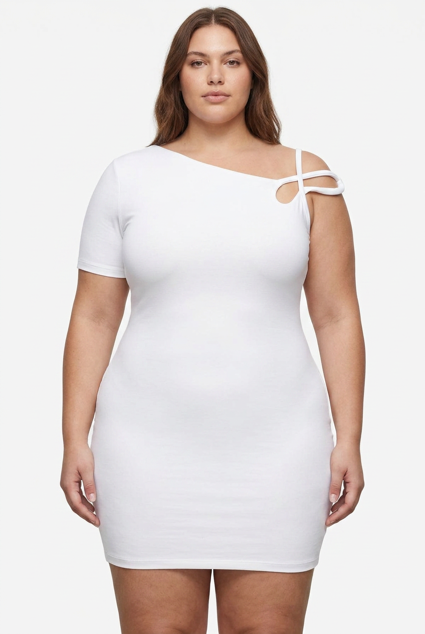 Amélie Asymmetrische Schouder Mini Jurk