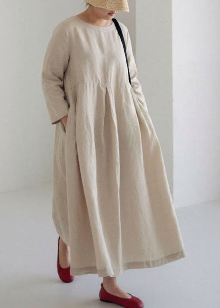 Celestine - Abrikozen Katoenen Jurken met Zakken Patchwork Lente