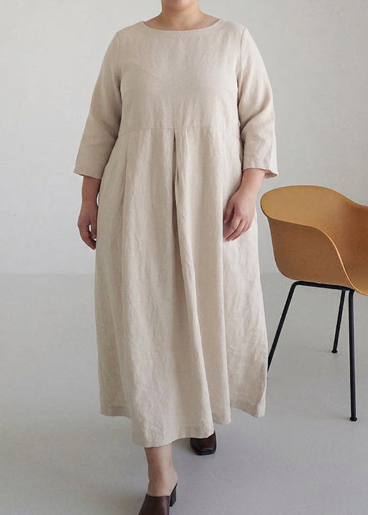 Celestine - Abrikozen Katoenen Jurken met Zakken Patchwork Lente