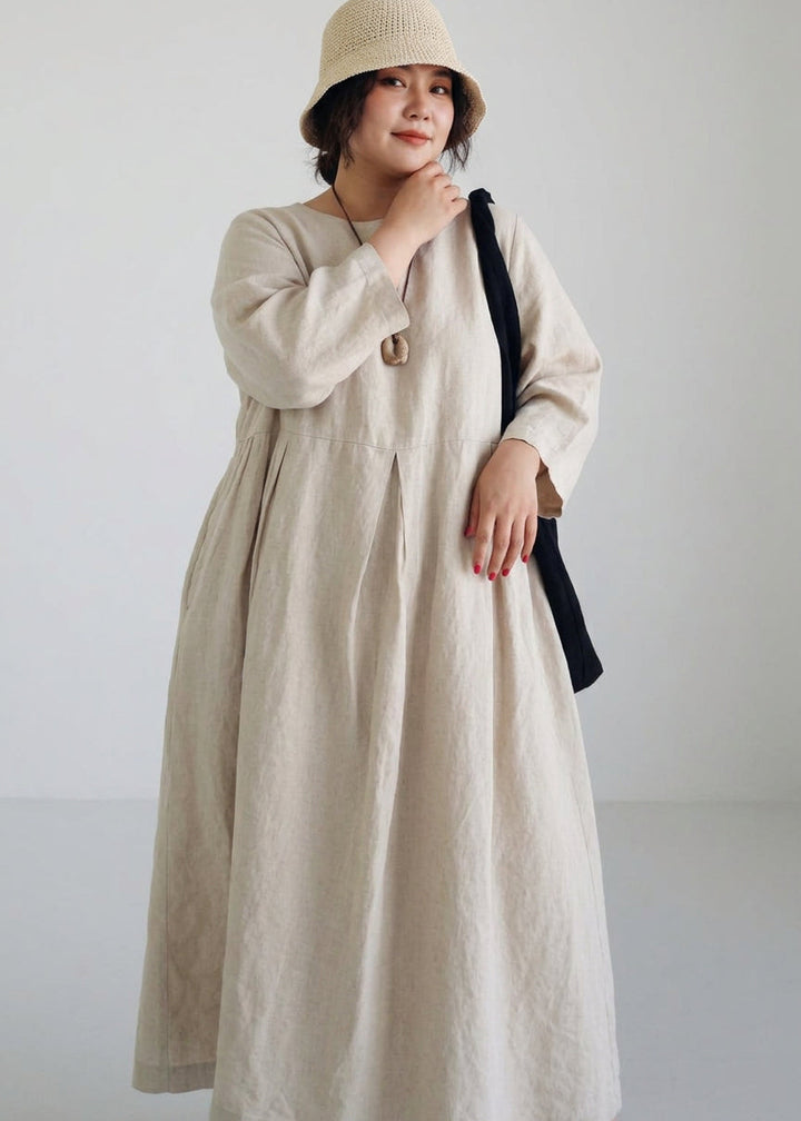 Celestine - Abrikozen Katoenen Jurken met Zakken Patchwork Lente