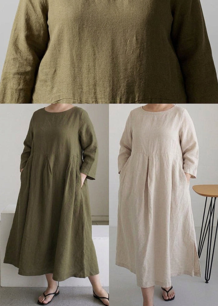 Celestine - Abrikozen Katoenen Jurken met Zakken Patchwork Lente