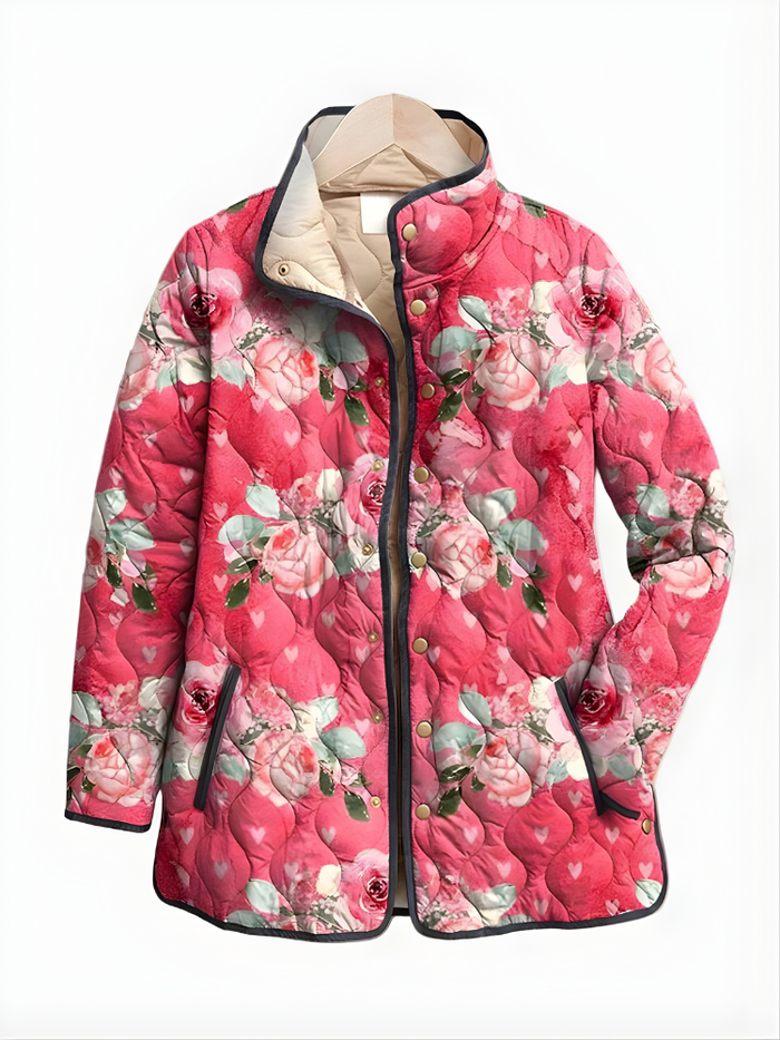Dames Gevoerde Jas met Ritsluiting en Bloemenprint