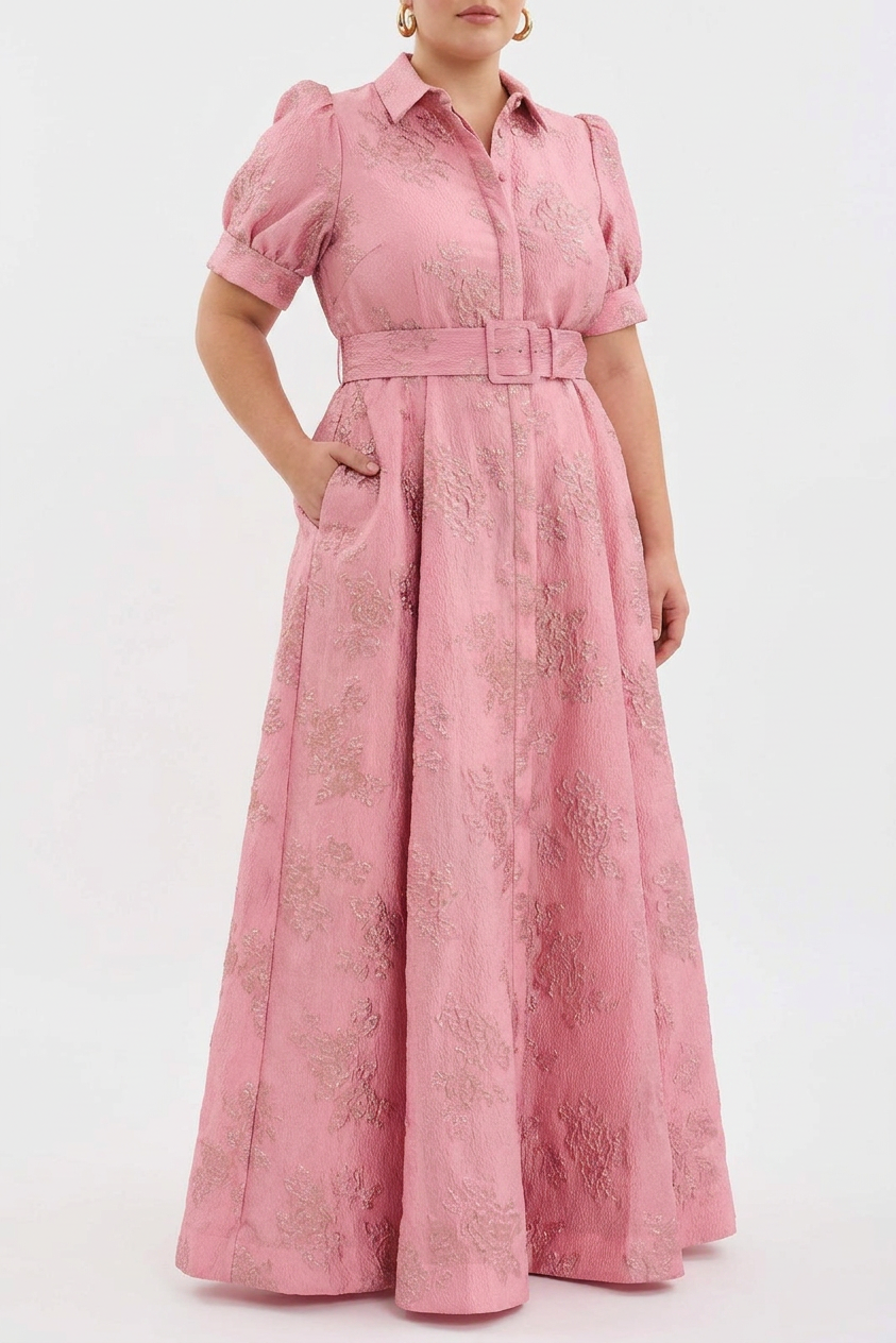 Sunniva | Vrouwen Roze Jacquard Geknoopte Maxi Jurk