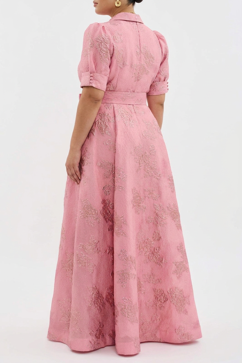 Sunniva | Vrouwen Roze Jacquard Geknoopte Maxi Jurk
