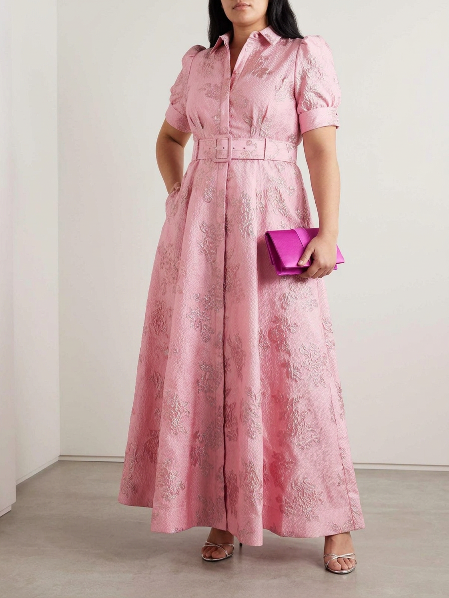 Sunniva | Vrouwen Roze Jacquard Geknoopte Maxi Jurk