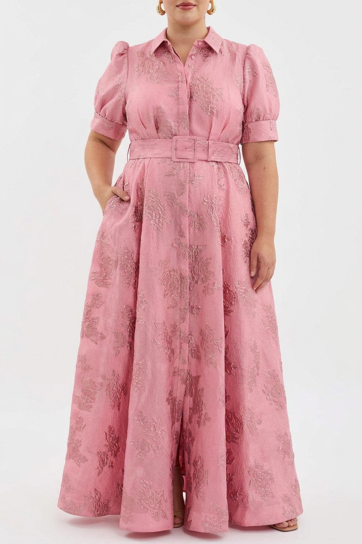 Sunniva | Vrouwen Roze Jacquard Geknoopte Maxi Jurk