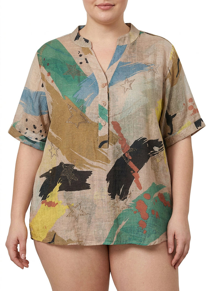 Naomi - Knop Blouse Halve Mouw