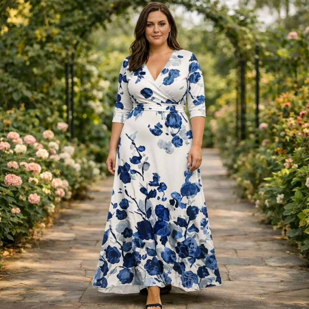 Pemberley | Blauwe Bloemen Wrap Maxi Jurk