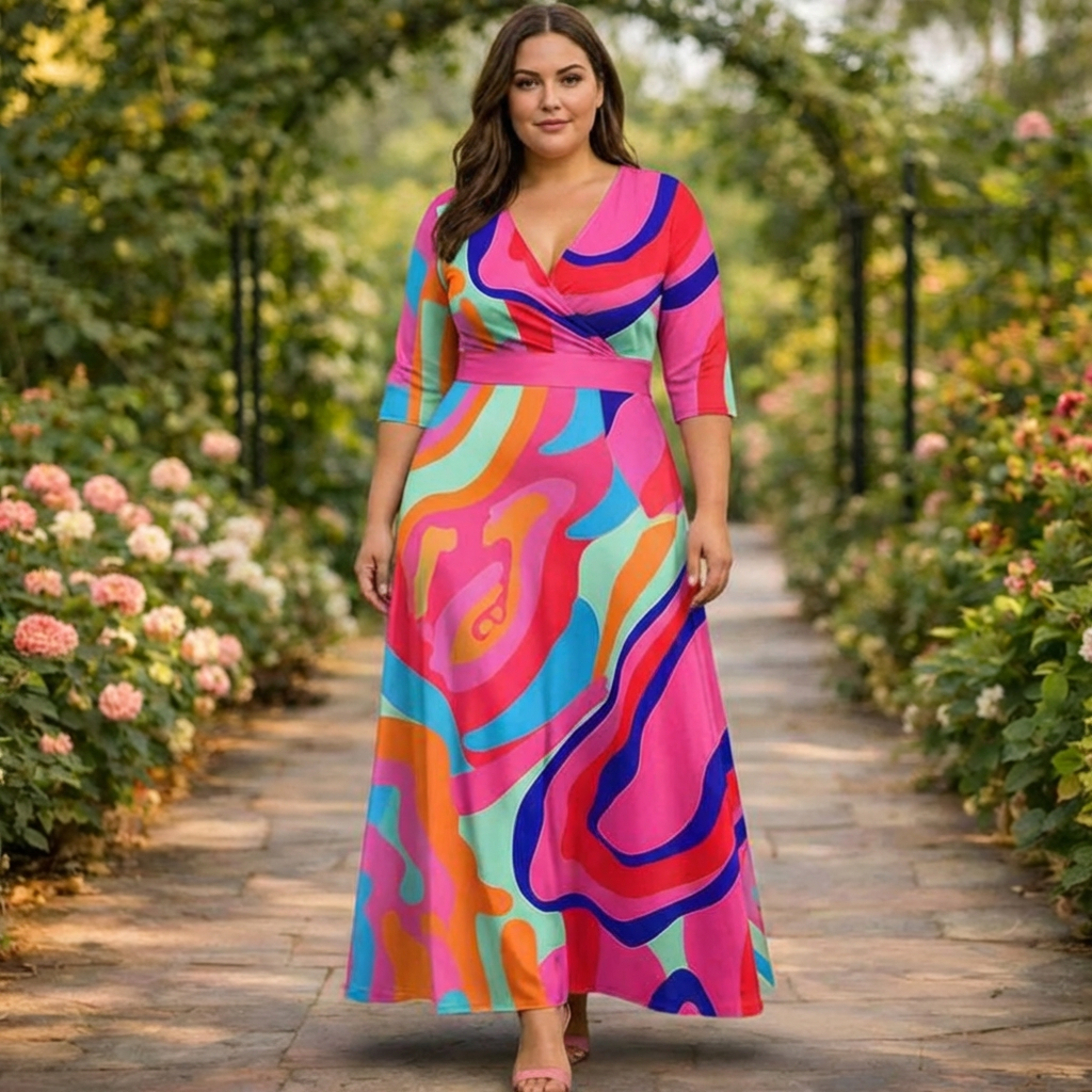Lavinia | Levendige Abstracte Wikkel Maxi Jurk