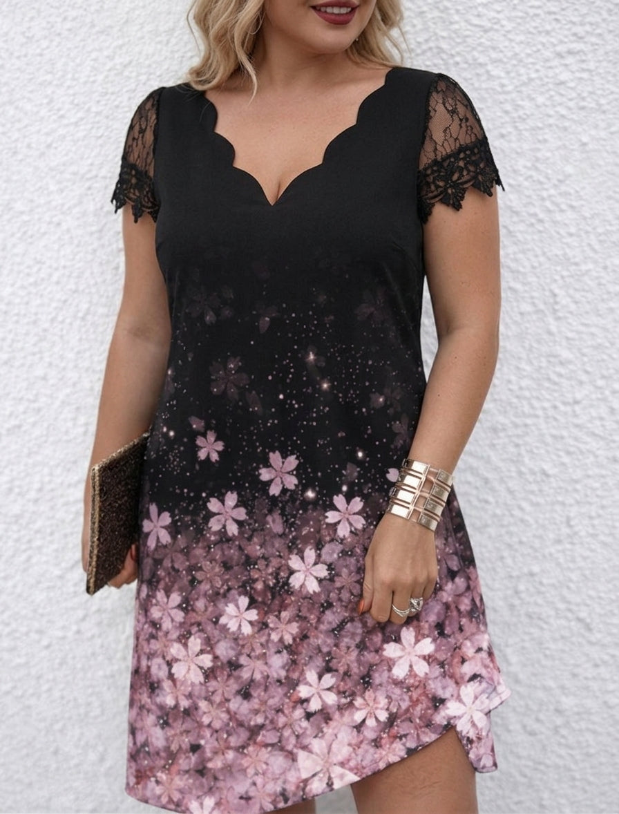Nerissa | Blush Bloom Jurk met Kantmouwen