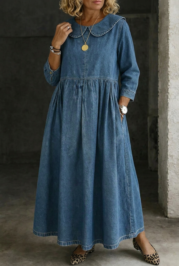 Camille | Peter Pan Kraag Denim Jurk