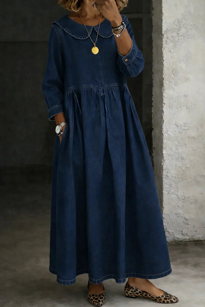Zora | Ronde Hals Lange Mouwen Denim Jurk