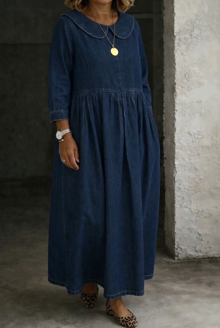Camille | Peter Pan Kraag Denim Jurk