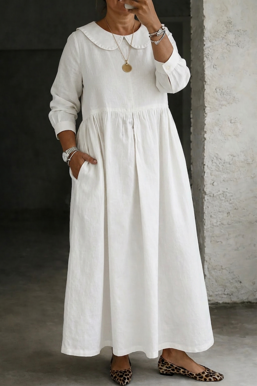 Camille | Peter Pan Kraag Denim Jurk
