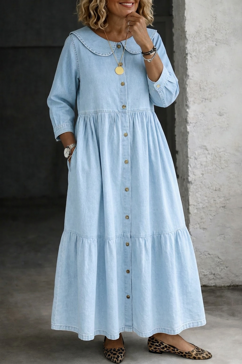 Camille | Peter Pan Kraag Denim Jurk