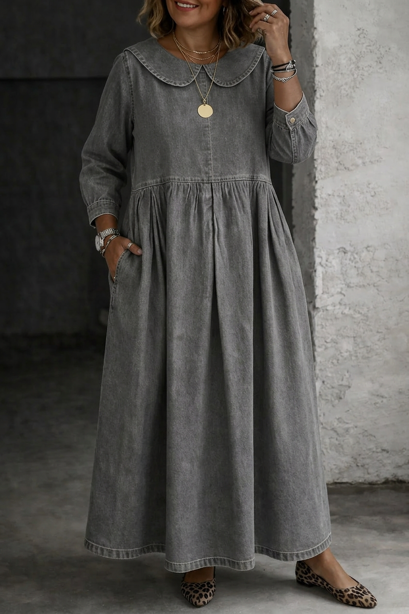 Camille | Peter Pan Kraag Denim Jurk