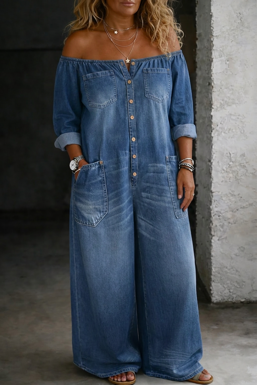 Zelda | Off Shoulder Lange Mouw Jumpsuit