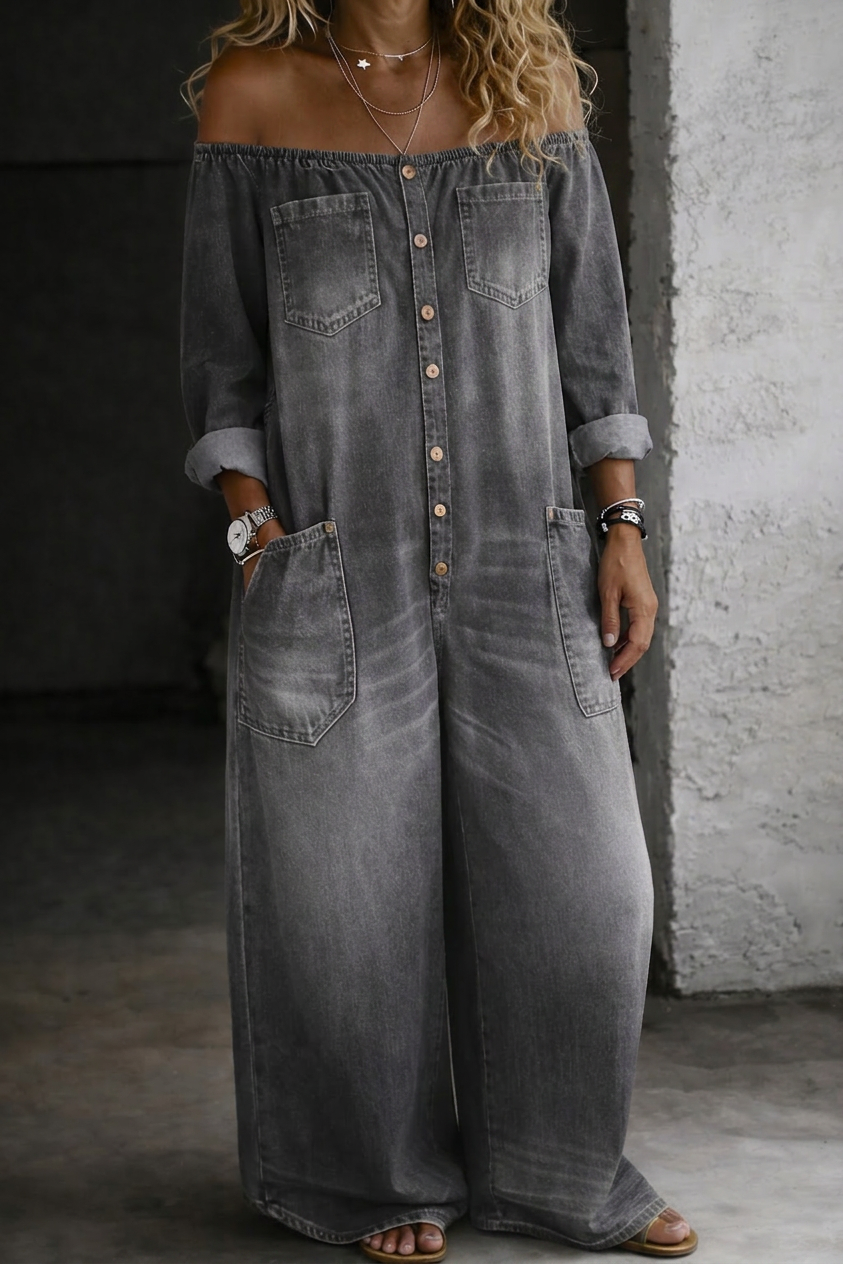 Zelda | Off Shoulder Lange Mouw Jumpsuit