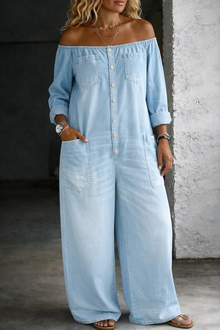 Zelda | Off Shoulder Lange Mouw Jumpsuit
