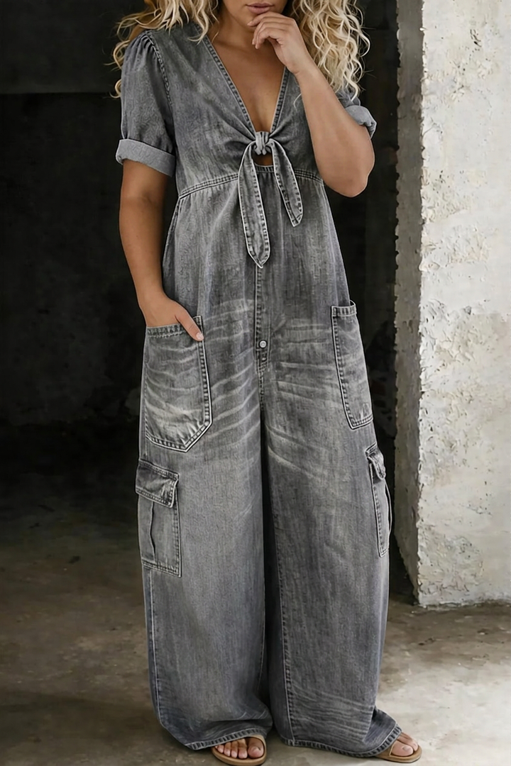 Nerissa | V-hals Korte Mouw Jumpsuit