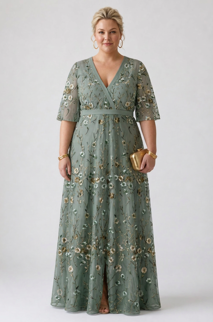 Stella &amp; Grace™ | Bloemen V-hals Korte Mouwen Maxi Jurk