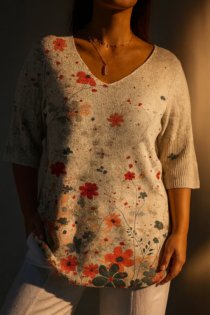 Dames Vintage Bloemenpatroon Kunstprint Casual Breipullover