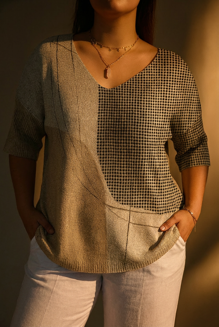 Dames Abstract Geometrisch Patroon Kunstprint Casual Breipullover