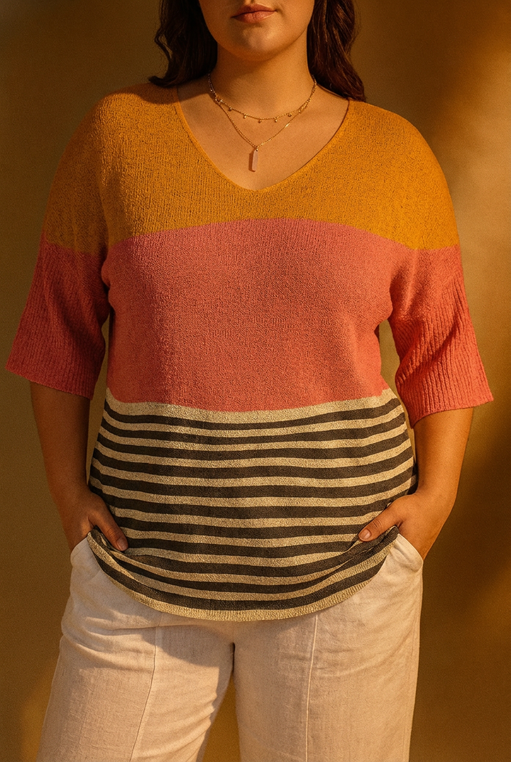 Vrouwen Abstracte Lijnpatroon Kunstprint Casual Gebreide Pullover