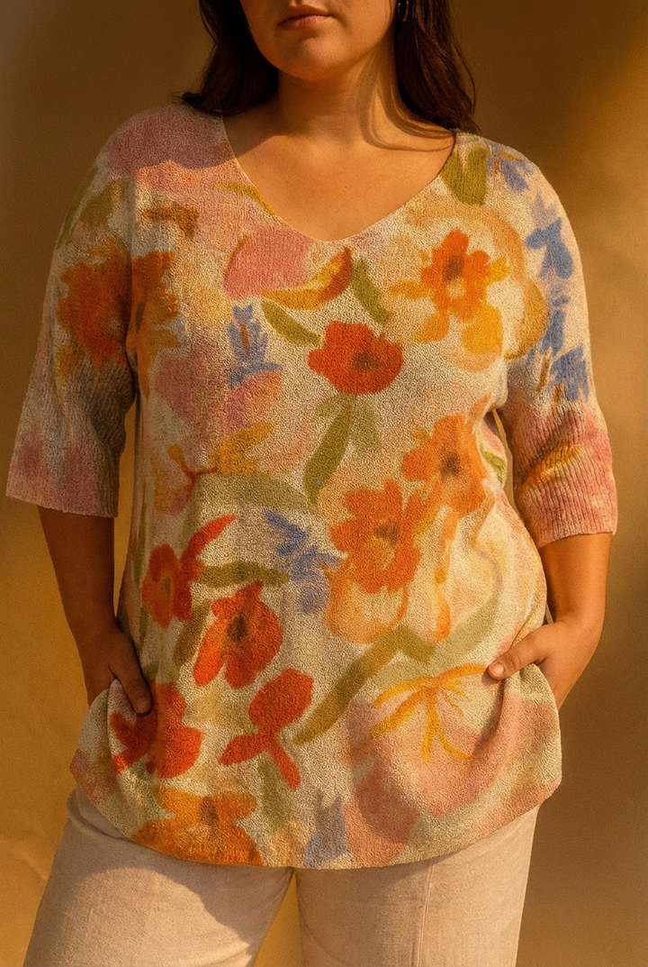 Dames Vintage Kunst Bloem Casual Pullover Gebreid