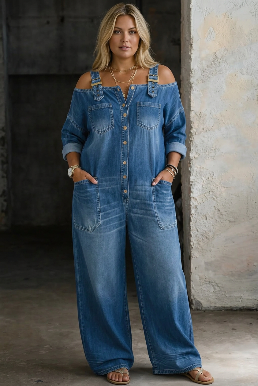 Rosalind | Off Shoulder Denim Jumpsuit