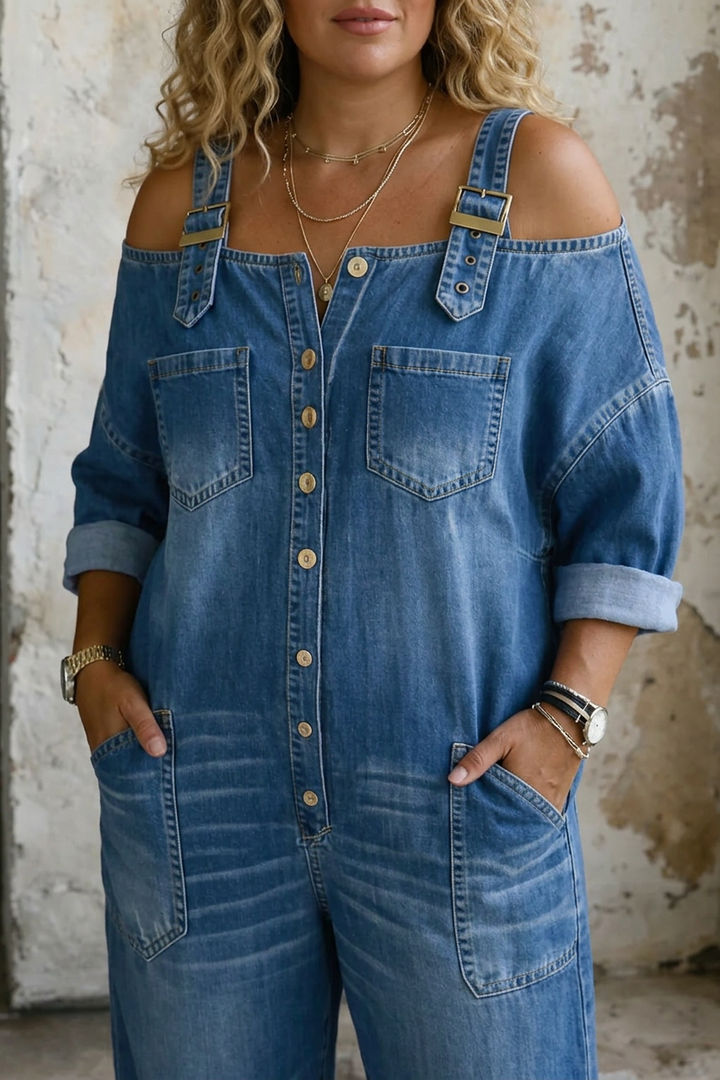 Rosalind | Off Shoulder Denim Jumpsuit