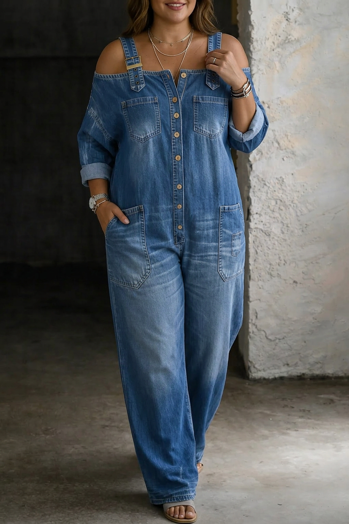 Rosalind | Off Shoulder Denim Jumpsuit