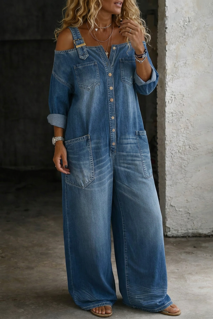 Rosalind | Off Shoulder Denim Jumpsuit