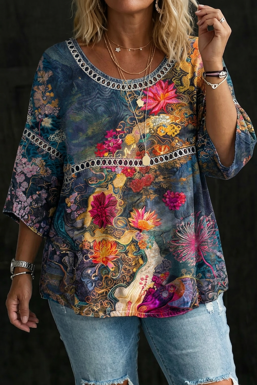 Gwen | Vintage Bloemen Denim Blouse