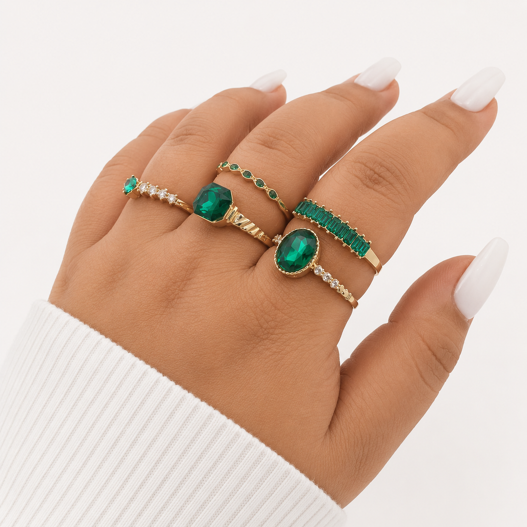 Pia Exquisite Emerald Ring Set | Goud